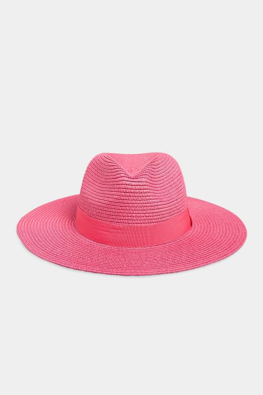 Hot Pink Straw Fedora Hat | Yours Clothing  2