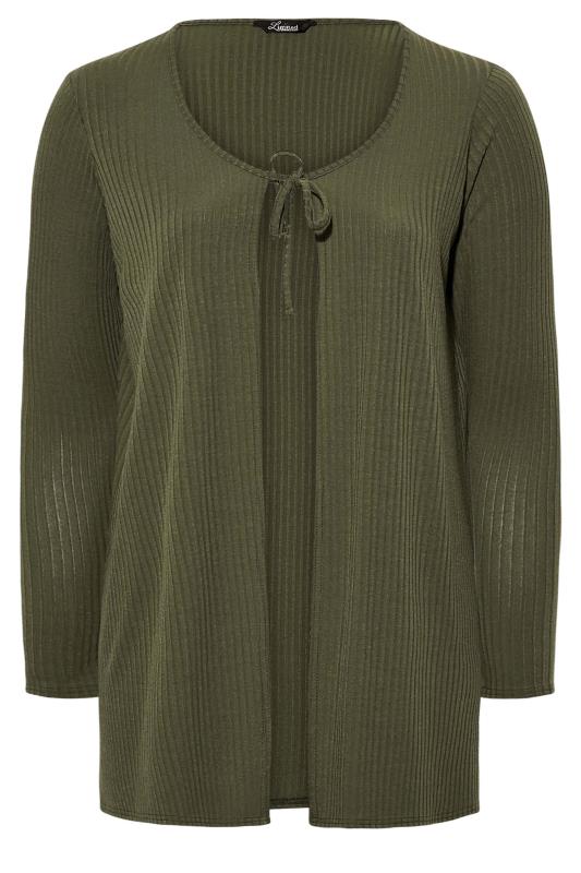 LIMITED COLLECTION Curve Khaki Green Tie Ribbed Cardigan 6