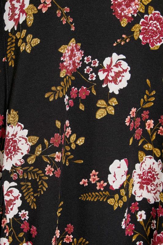 Plus Size Black Floral Print Drape Pocket Dress | Yours Clothing 5