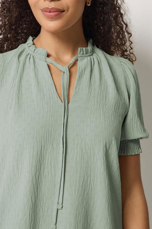 M&Co Green Pastel Tie Neck Frill Sleeve Blouse | M&Co 5