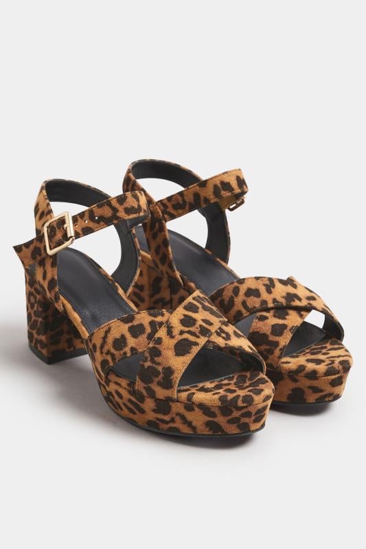 Brown Leopard Print Cross Over Strap Glitter Heels In Extra Wide EEE Fit | Yours Clothing 2