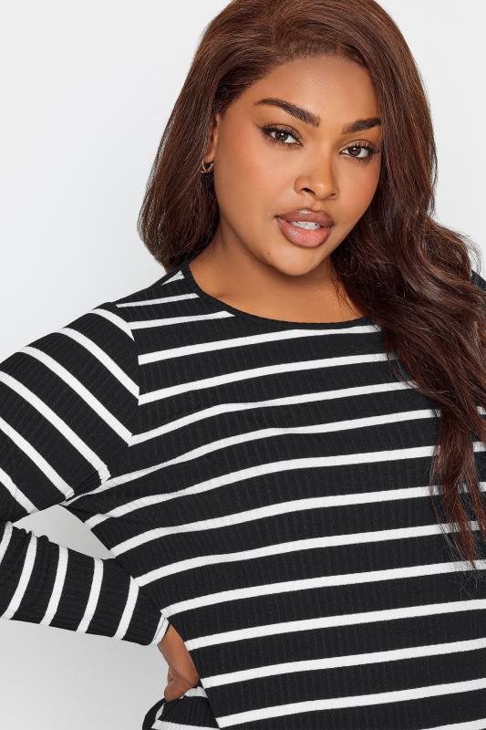 YOURS Plus Size Black Stripe Print Ribbed Swing Top | Yours Clothing 4