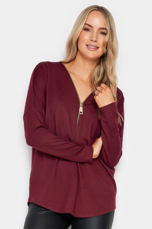 Tall  LTS Tall Burgundy Red Zip Front Top