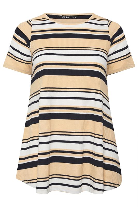 Yours Plus Size Ivory White Ribbed Stripe Swing T-Shirt | Yours Clothing 5