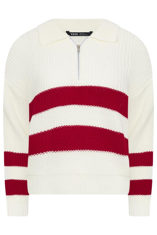 YOURS PETITE Plus Size White & Red Stripe Zip Collar Jumper | Yours Clothing 6