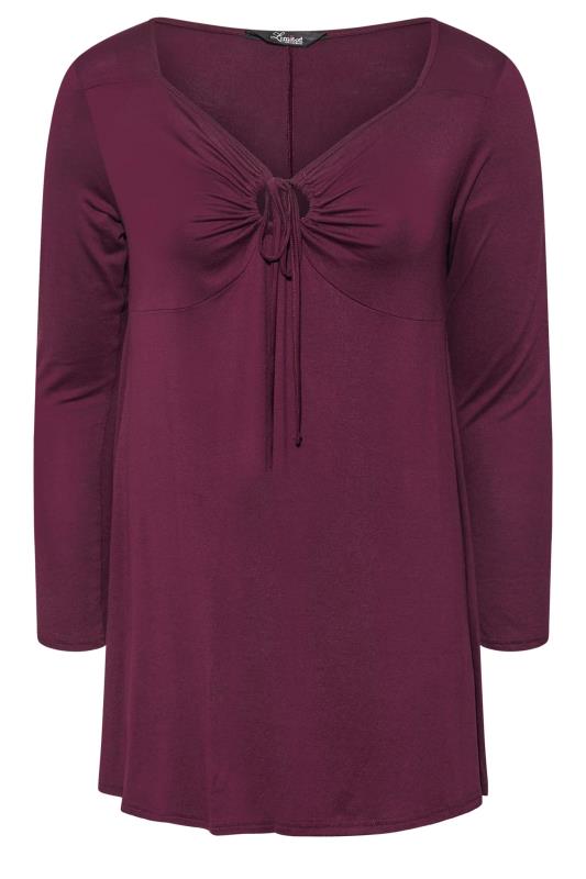 LIMITED COLLECTION Plus Size Berry Red Keyhole Tie Neckline Swing Top | Yours Clothing 7