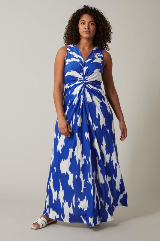Plus Size  Curve Blue Abstract Print Twist Front Maxi Dress