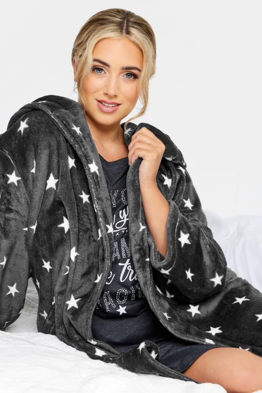 YOURS Curve Grey Star Print Dressing Gown | Yours Clothing 6