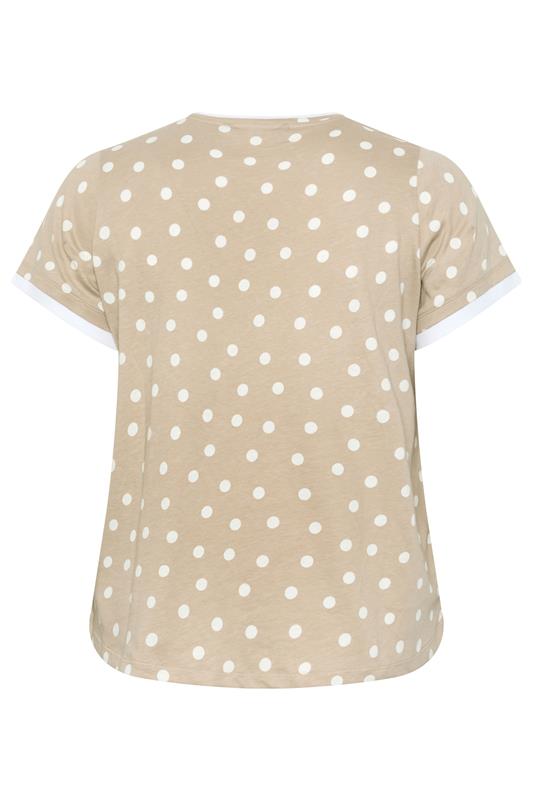 YOURS Plus Size Mocha Brown Spot Contrast Sleeve T-Shirt | Yours Clothing 2