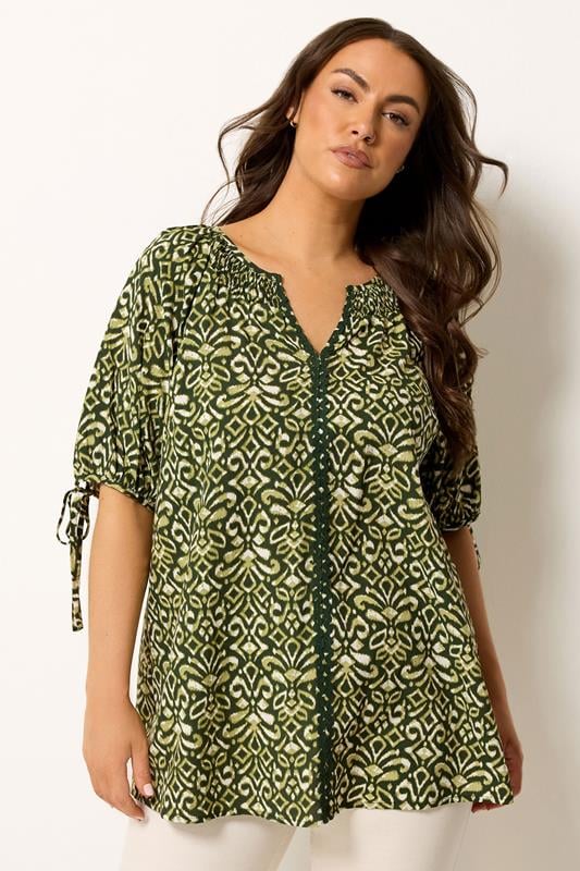  YOURS Blouse verte à imprimé ikat