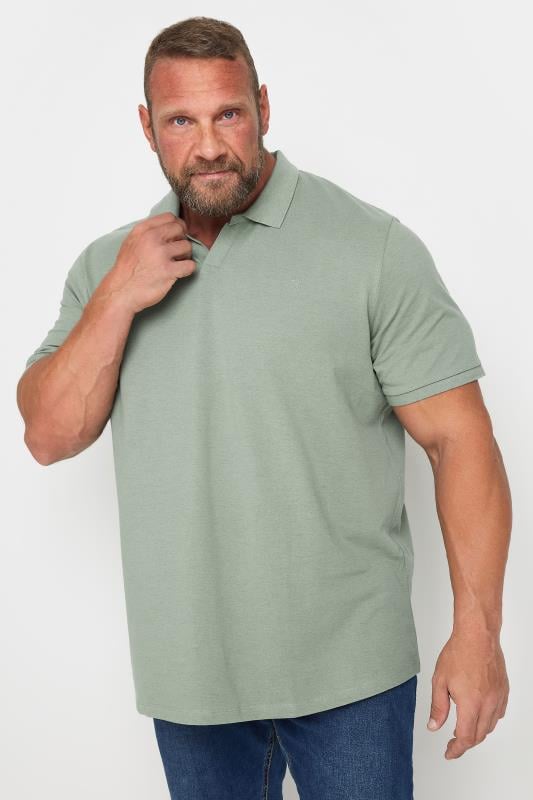 JACK & JONES Big & Tall Green Short Sleeve V-Neck Polo Shirt | BadRhino 1