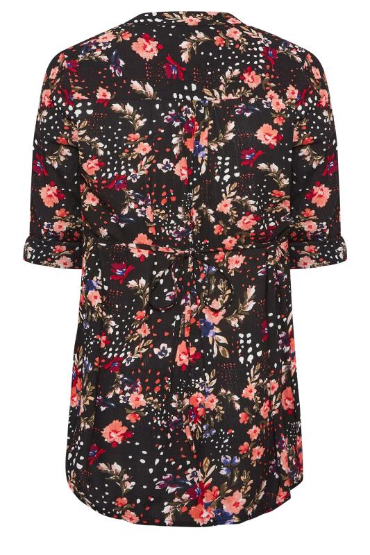 Plus Size Black Floral Print Pintuck Shirt | Yours Clothing 7