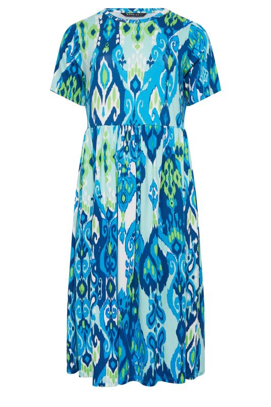 YOURS Curve Blue Abstract Print Frill Sleeve Smock Dress 7