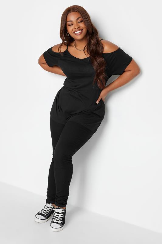 YOURS Curve Plus Size 2 PACK Black & Khaki Green Cold Shoulder T-Shirts | Yours Clothing  5