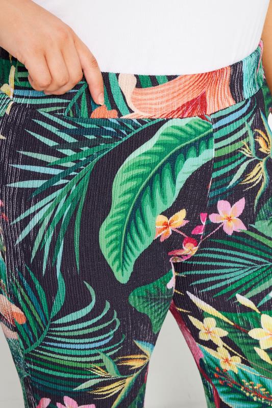 YOURS Plus Size Green Tropical Print Wide Leg Trousers | Yours Clothing 4