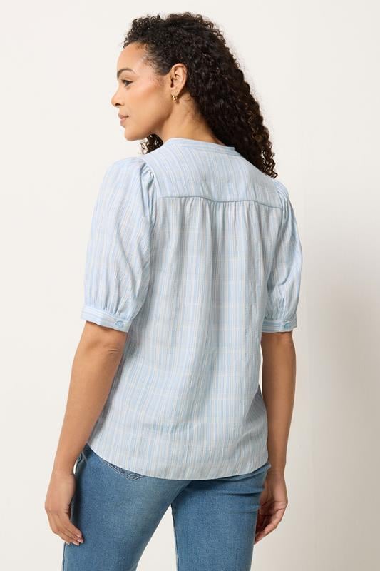 M&Co Blue Stripe Short Puff Sleeve Blouse | M&Co 2