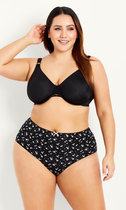 Plus Size  Evans Black Floral High Waisted Full Brief Knickers