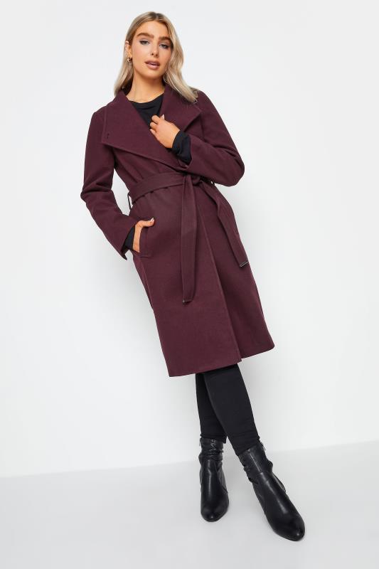 Women's  M&Co Wine Red Belted Formal Coat