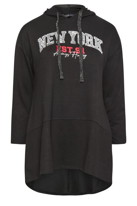 YOURS Plus Size Black 'New York' Slogan Longline Hoodie | Yours Clothing 6