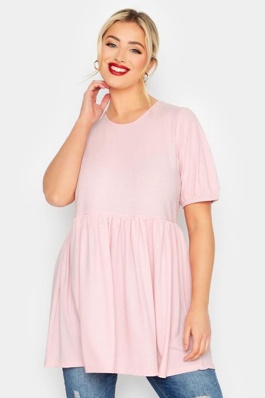 LIMITED COLLECTION Plus Size Blush Pink Tie Back Peplum Top | Yours Clothing 2