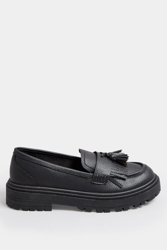 Black Faux Leather Tassel Loafers In Extra Wide EEE Fit | Yours Clothing 3