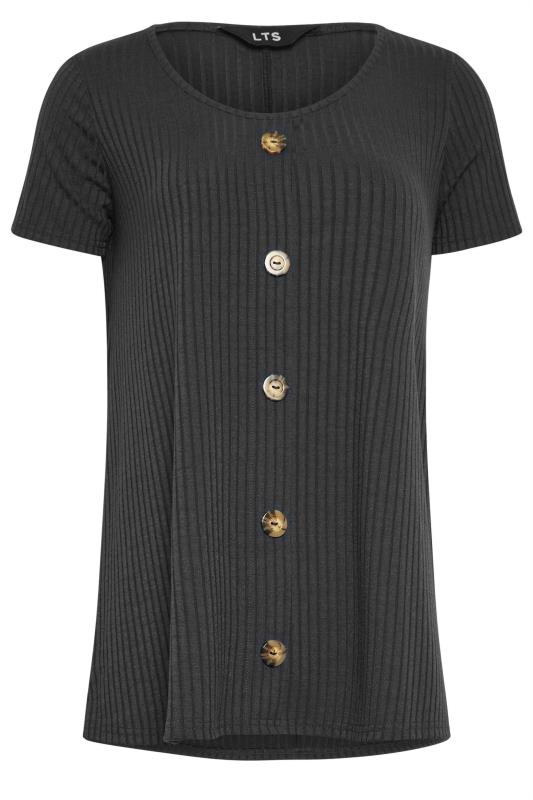 LTS Tall Women's Black Ribbed Button Detail T-Shirt | Long Tall Sally  6