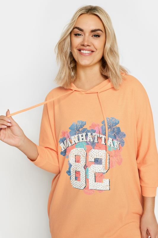 YOURS Plus Size Orange 'Manhattan' Print Hoodie | Yours Clothing 4