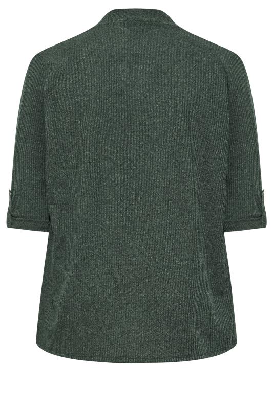 Plus Size Forest Green Ribbed Roll Tab Cardigan | Yours Clothing 7