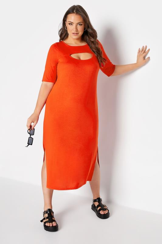  Grande Taille Curve Orange Cut Out T-Shirt Dress