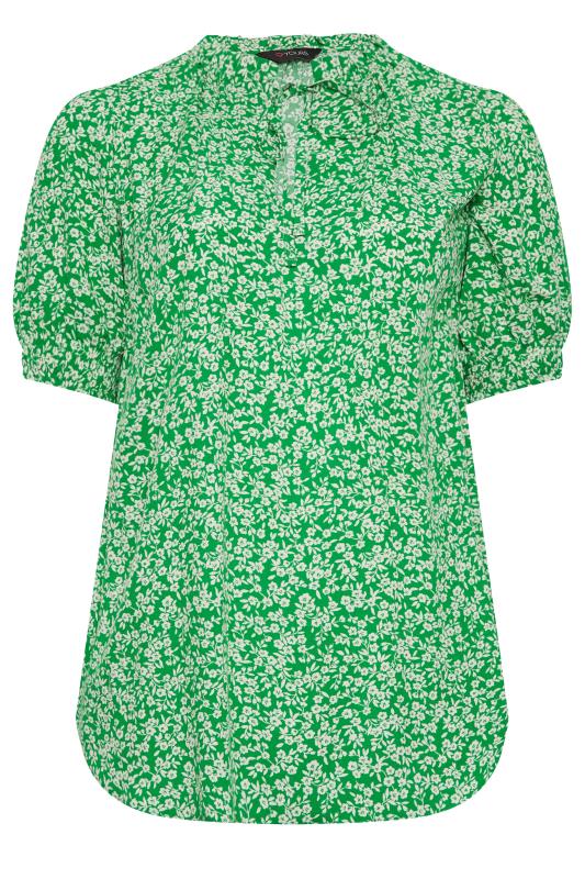 YOURS Plus Size Green Floral Print Tie Neck Blouse | Yours Clothing 6