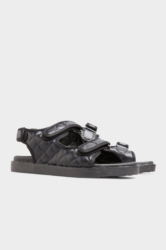  Grande Taille Black Quilted Velcro Sandal in Extra Wide EEE Fit