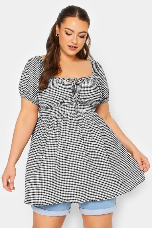 LIMITED COLLECTION Plus Size Black Gingham Gypsy Top | Yours Clothing 1