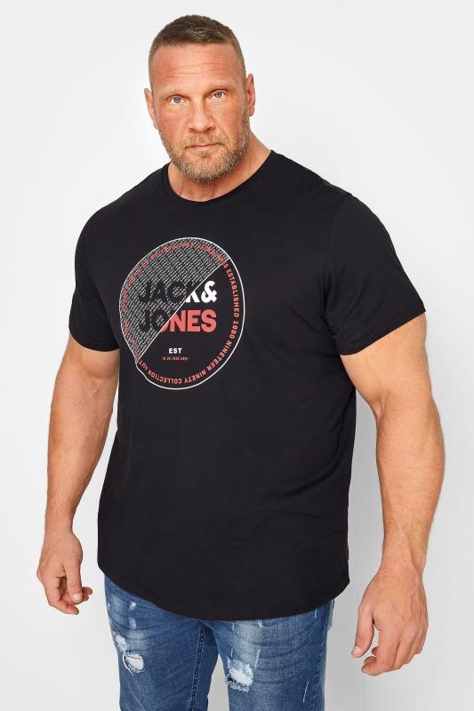 JACK & JONES Big & Tall Black Printed T-Shirt | BadRhino 1