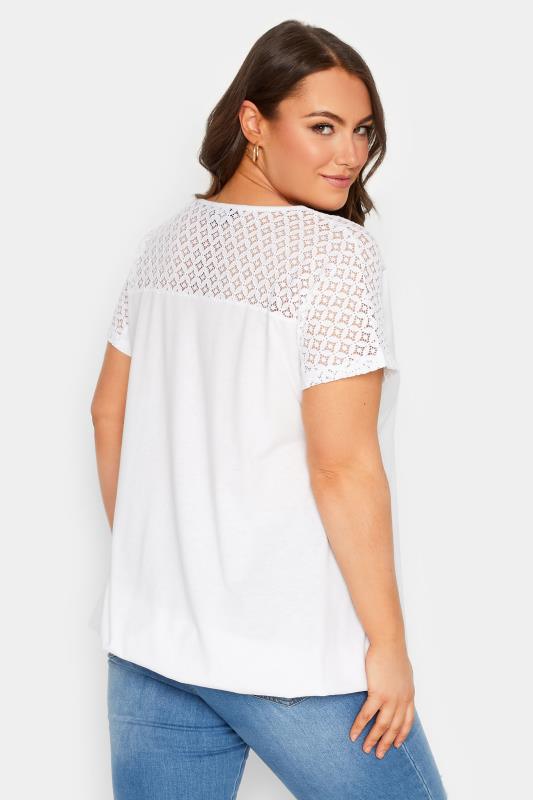 YOURS Plus Size White Lace Sleeve Bubble Hem T-Shirt | Yours Clothing 3