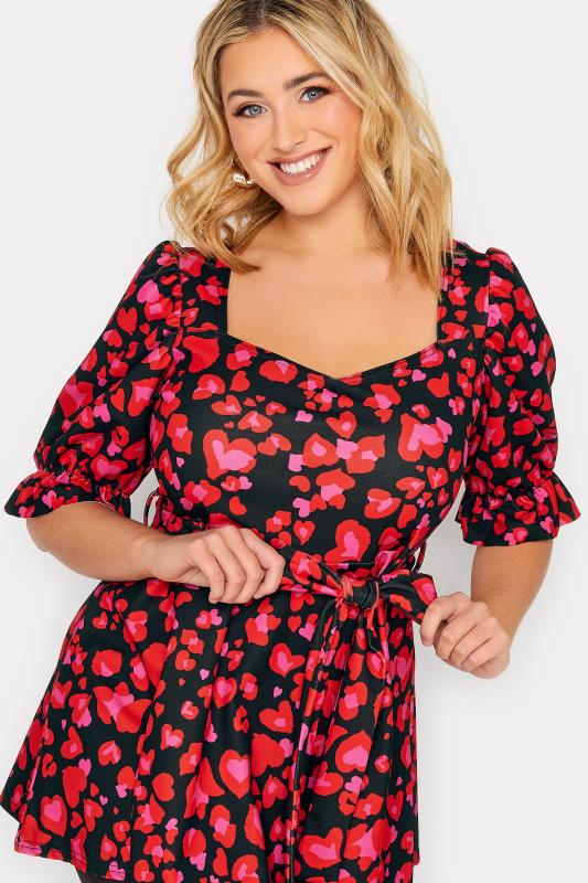 YOURS LONDON Plus Size Curve Red Animal Heart Print Peplum Top | Yours Clothing  4