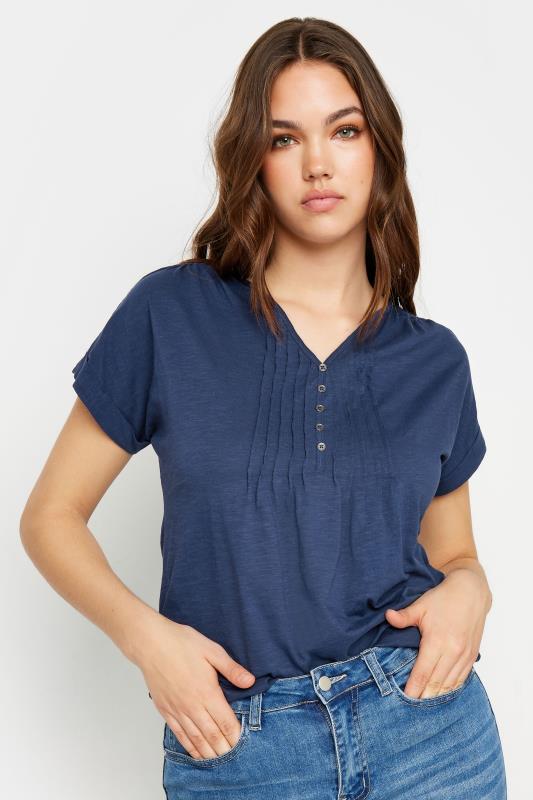 LTS Tall Women's Navy Blue Cotton Henley T-Shirt | Long Tall Sally 1