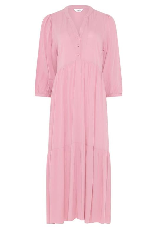 M&Co Pink Tiered Half Placket Maxi Dress | M&Co 5