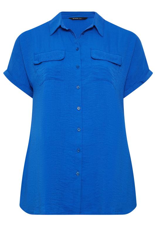 YOURS Curve Plus Size Cobalt Blue Utility Short Sleeve Shirt | Yours Clothing  6