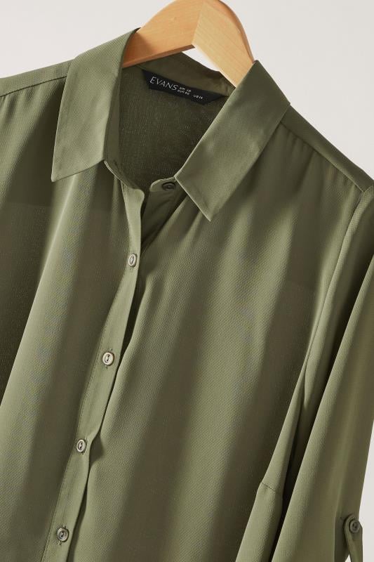 EVANS Plus Size Khaki Green Tab Sleeve Shirt | Evans  7