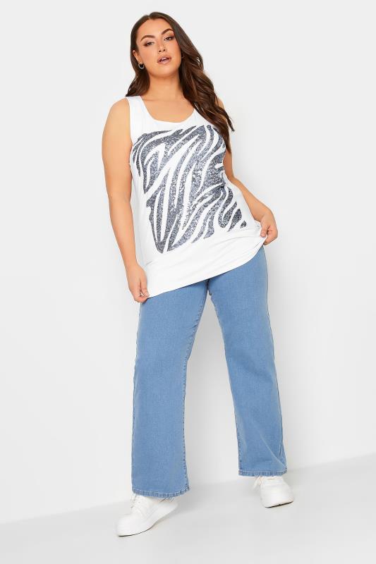 YOURS Plus Size White Zebra Print Sequin Vest Top | Yours Clothing 2