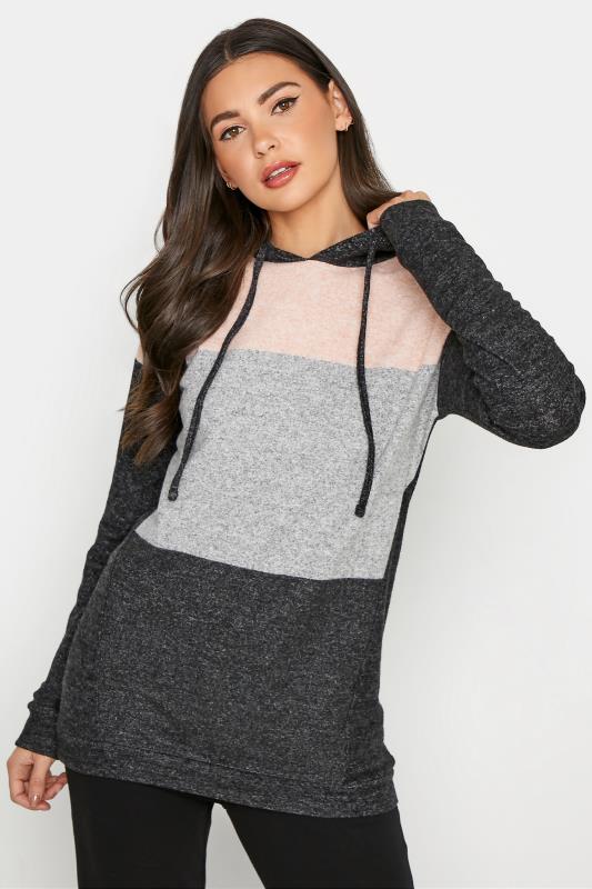 LTS Tall Grey Colourblock Knitted Hoodie 1