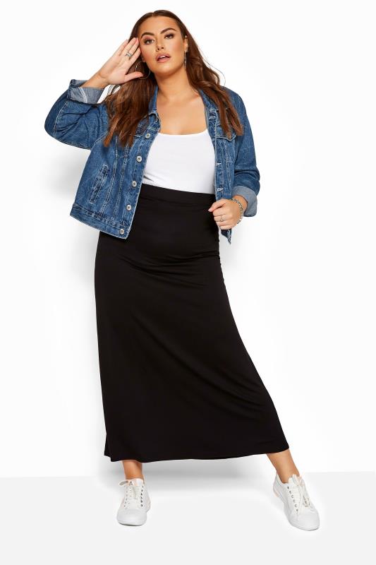 YOURS Plus Size Black Jersey Stretch Maxi Tube Skirt | Yours Clothing 2