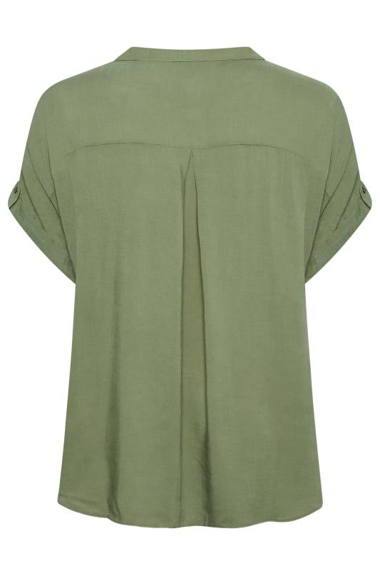 YOURS Curve Plus Size Khaki Green Button Through Shirt | Yours Clothing  7