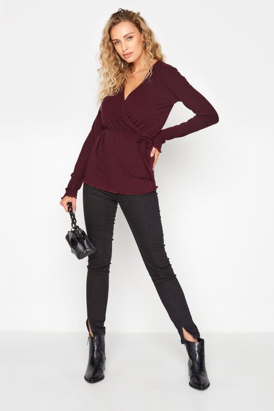 LTS Burgundy Red Ribbed Wrap Top 2