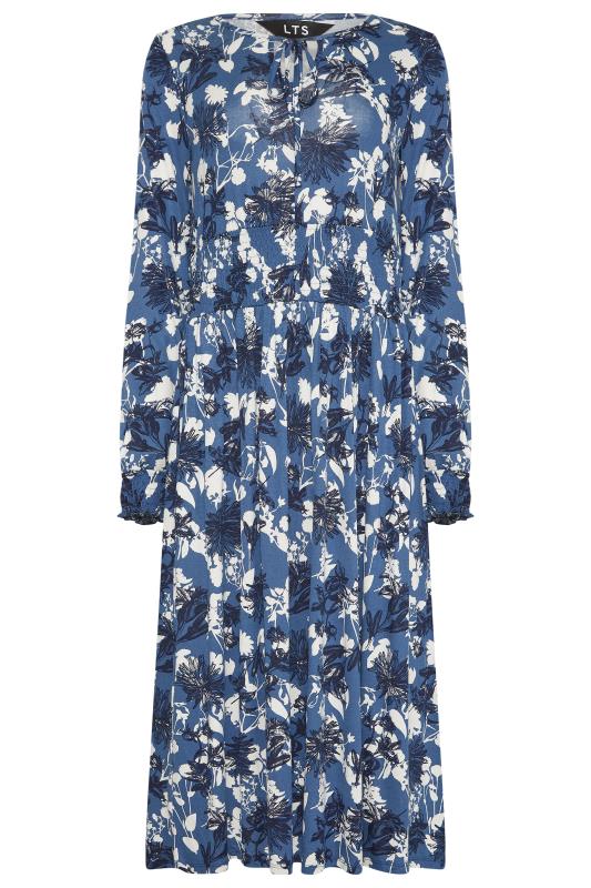 LTS Blue Floral Print Tie Neck Midi Dress_F.jpg