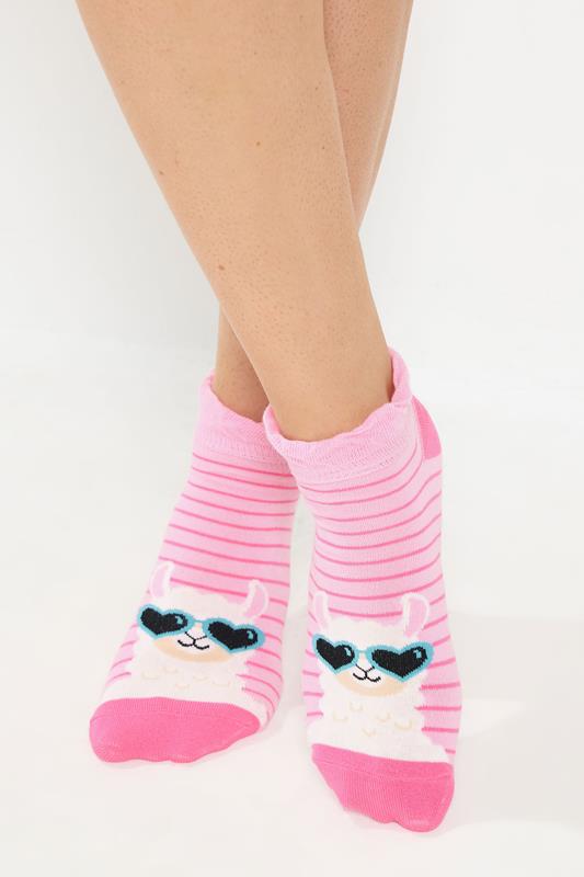  PACK de 4 pares de calcetines deportivos grises con estampado de llama rosa