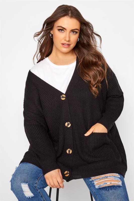 Curve Black Button Knitted Cardigan 1