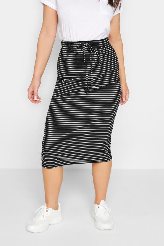 Petite Black Stripe Midaxi Skirt | PixieGirl 1