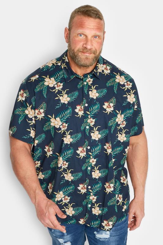 Men's  JACK & JONES Big & Tall Navy Blue Tropical Print Shirt