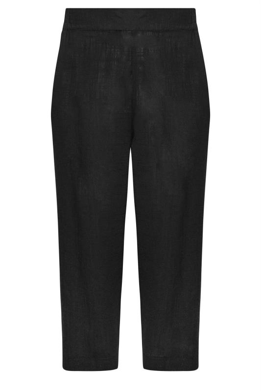 YOURS Plus Size Black Wide Leg Cropped Linen Trousers | Yours Clothing 5
